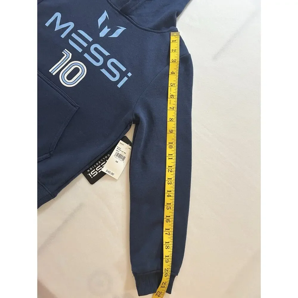 Messi Unisex Kids Blue Pullover Hoodie, Logo, Hooded, Pockets, Size S8
